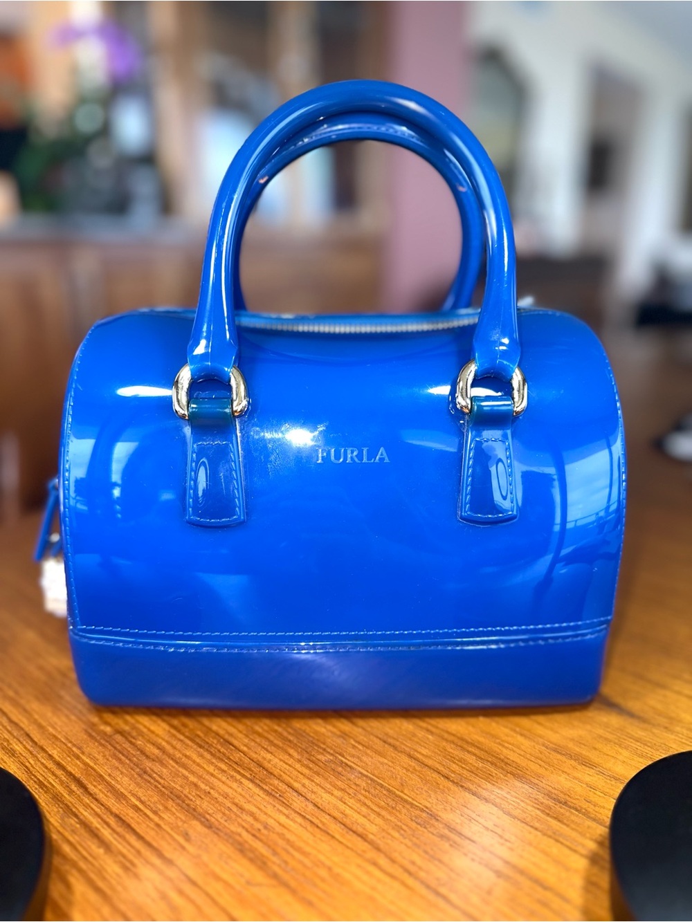 Furla Candy Bag Dome Satchel | Cobalt Blue Glossy PVC | Made in Italy -Excellent - Picture 2 of 12